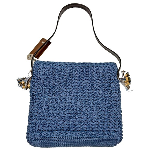 The‎ Sak Blue Crochet Pleased Shoulder Bag NWT Medium Faux Leather Strap Boho - Picture 1 of 8